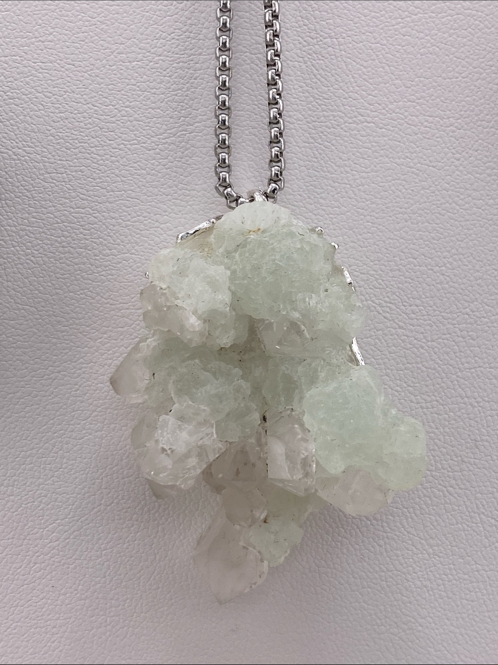 Natural Raw Green Apophyllite Stilbite Cluster Necklace
